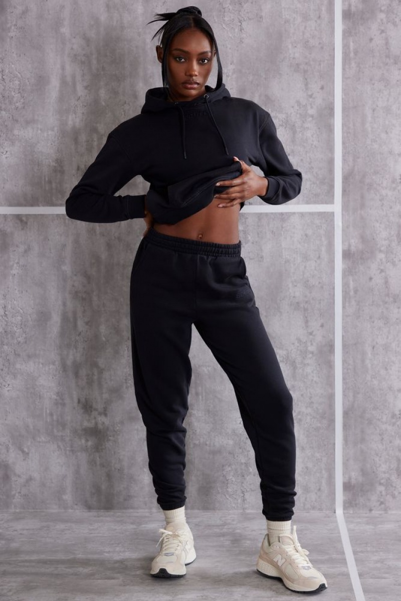 Jet Black Oh Polly Effortless High Waist Cuffed Joggers | UAIS-46059