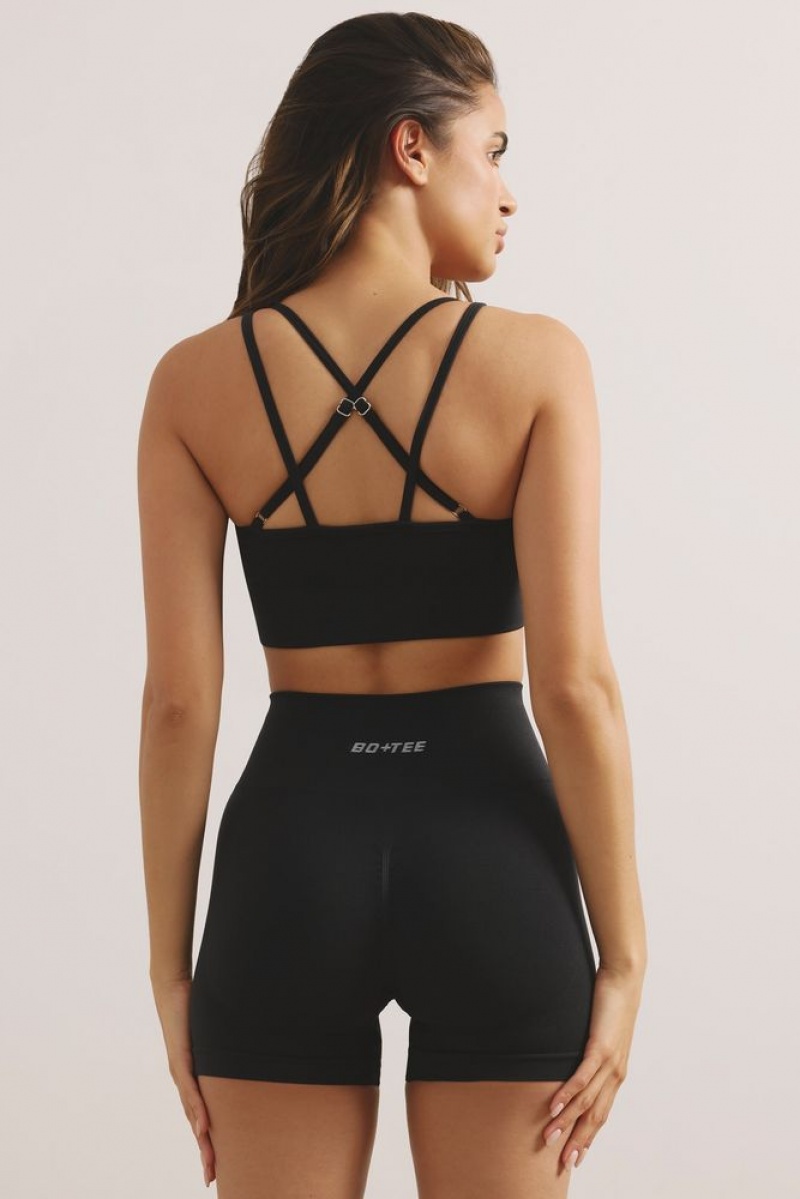 Jet Black Oh Polly Streamline Strappy Define Luxe Sports Bra | FOUK-90381