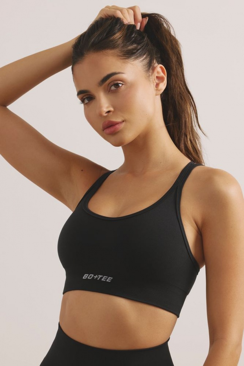 Jet Black Oh Polly Streamline Strappy Define Luxe Sports Bra | FOUK-90381