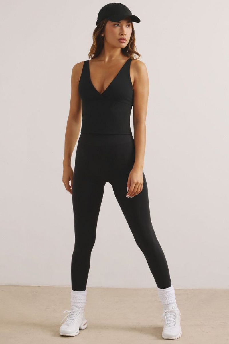 Jet Black Oh Polly Unstoppable Soft Active V-Neck Tank Top | YDJK-96137