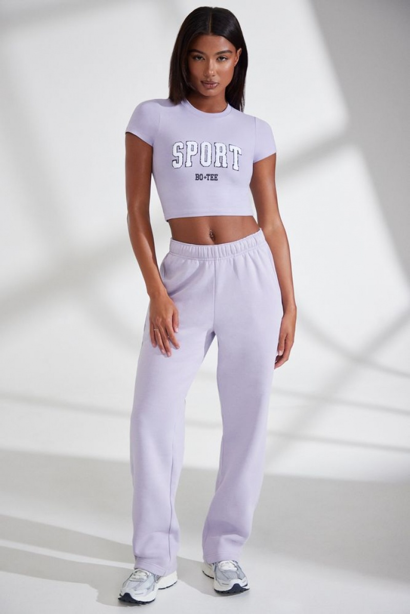 Lavender Oh Polly Athletics Petite Wide Leg Embroidered Back Joggers | FZVM-69542