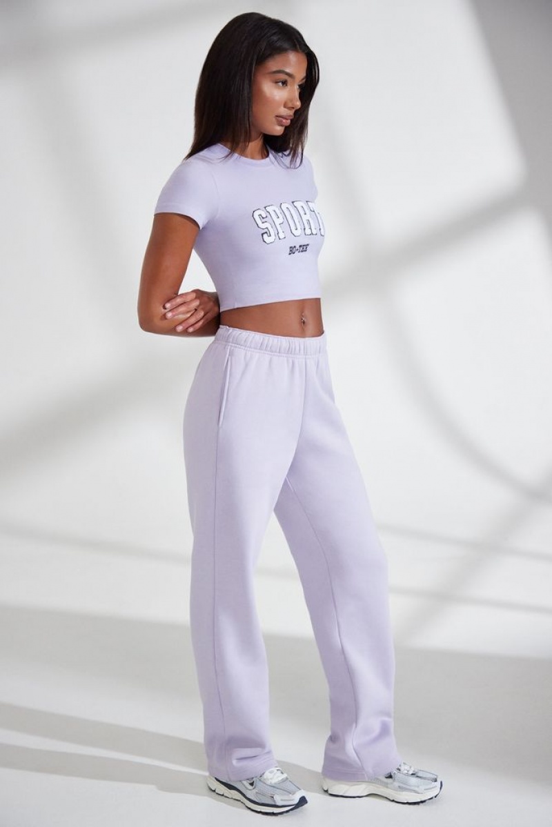 Lavender Oh Polly Athletics Petite Wide Leg Embroidered Back Joggers | FZVM-69542