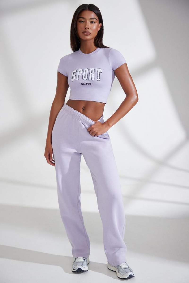 Lavender Oh Polly Athletics Petite Wide Leg Embroidered Back Joggers | FZVM-69542