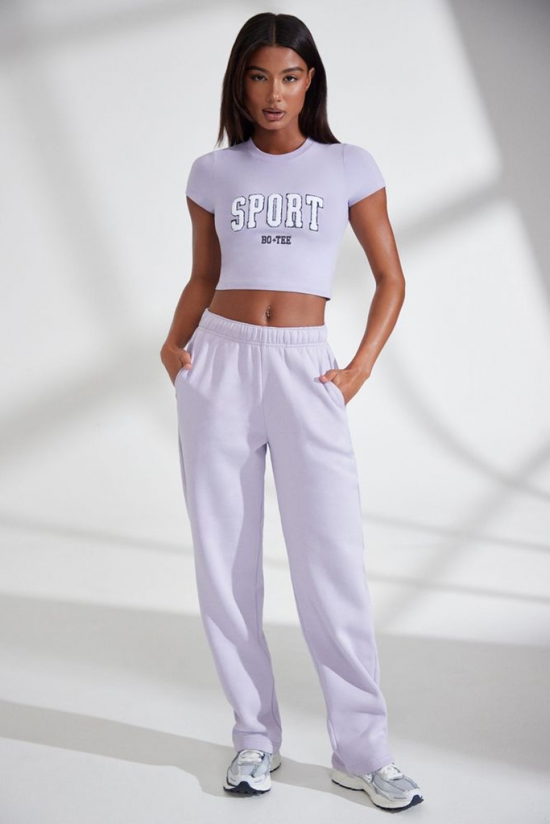 Lavender Oh Polly Athletics Petite Wide Leg Embroidered Back Joggers | FZVM-69542