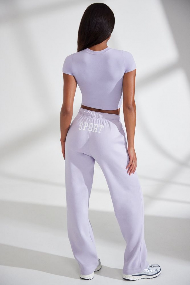 Lavender Oh Polly Athletics Petite Wide Leg Embroidered Back Joggers | FZVM-69542