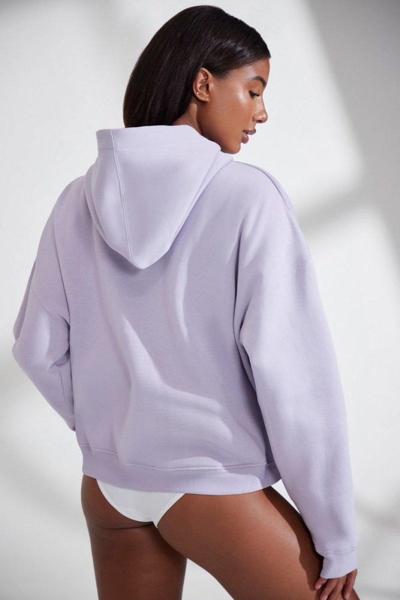 Lavender Oh Polly Varsity Oversized Hooded Sweatshirt | TVRA-54678