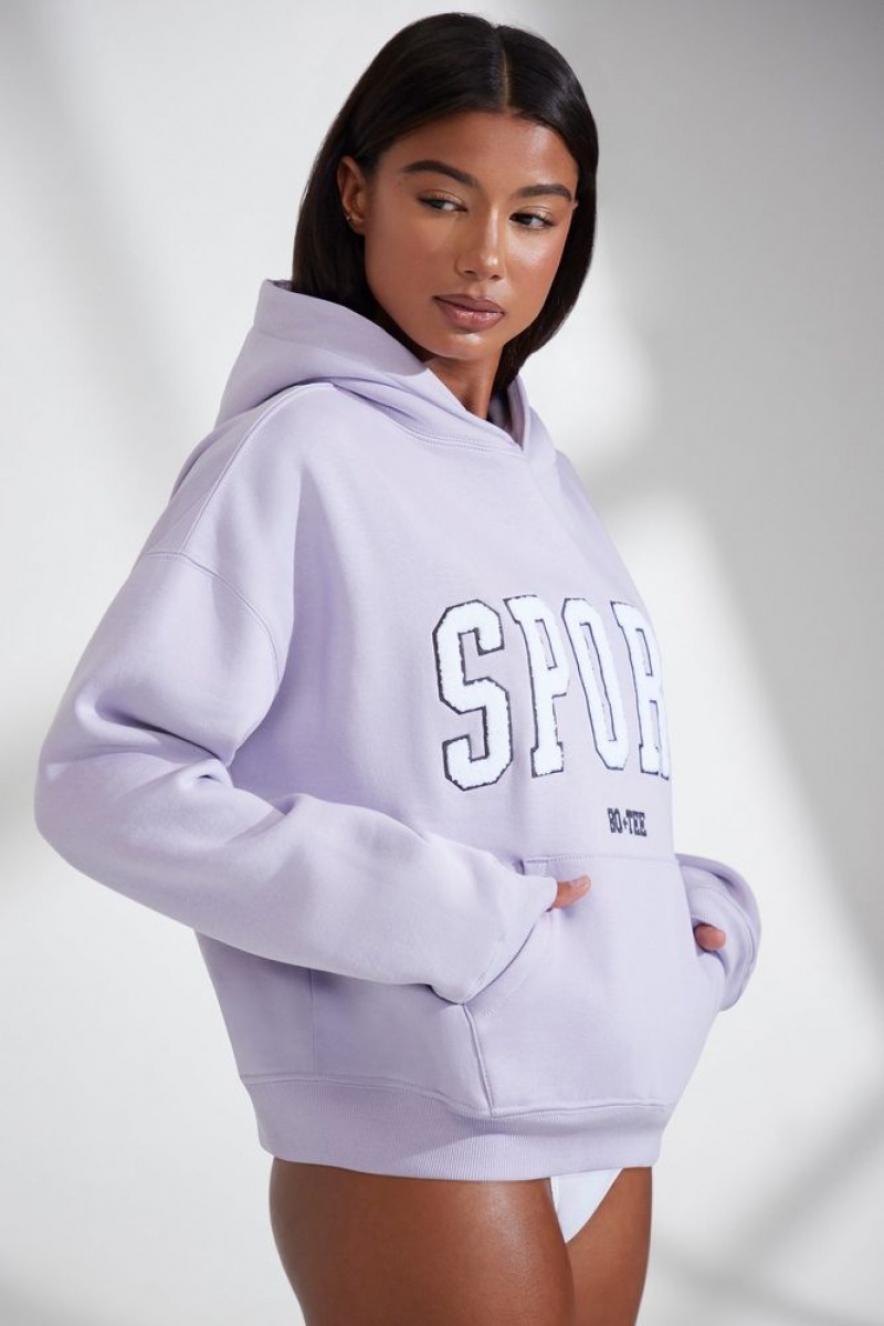 Lavender Oh Polly Varsity Oversized Hooded Sweatshirt | TVRA-54678