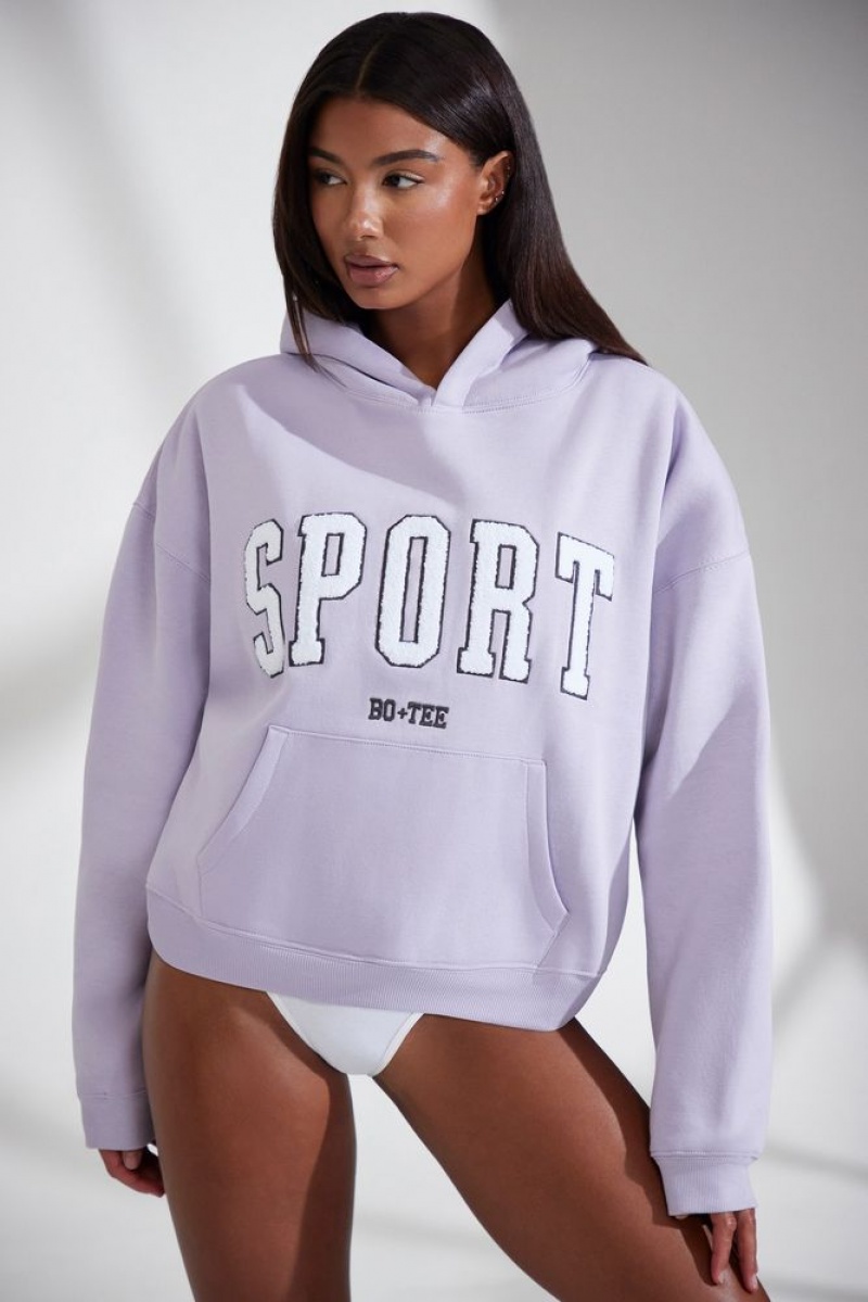 Lavender Oh Polly Varsity Oversized Hooded Sweatshirt | TVRA-54678