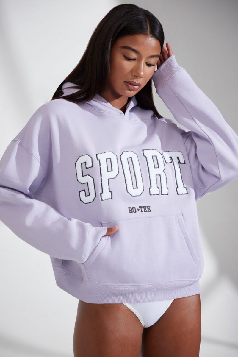 Lavender Oh Polly Varsity Oversized Hooded Sweatshirt | TVRA-54678