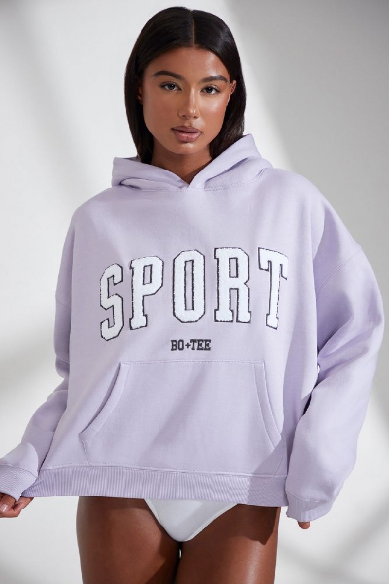 Lavender Oh Polly Varsity Oversized Hooded Sweatshirt | TVRA-54678