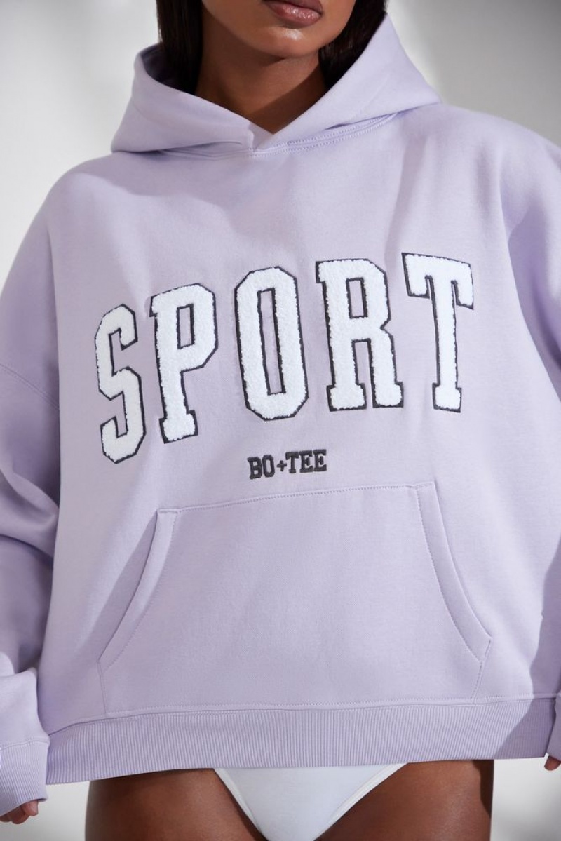 Lavender Oh Polly Varsity Oversized Hooded Sweatshirt | TVRA-54678