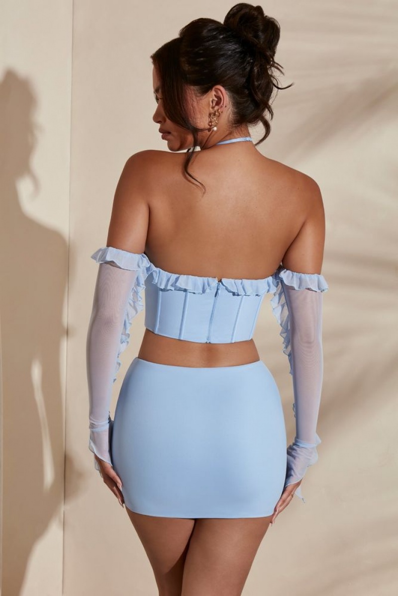 Light Blue Oh Polly Kesara Micro Mini Skirt | KCBP-35964