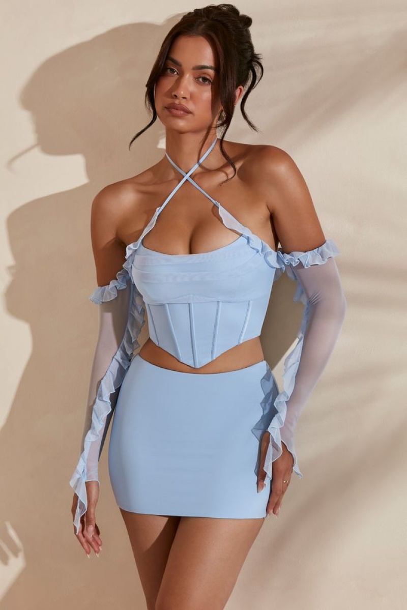 Light Blue Oh Polly Kesara Micro Mini Skirt | KCBP-35964