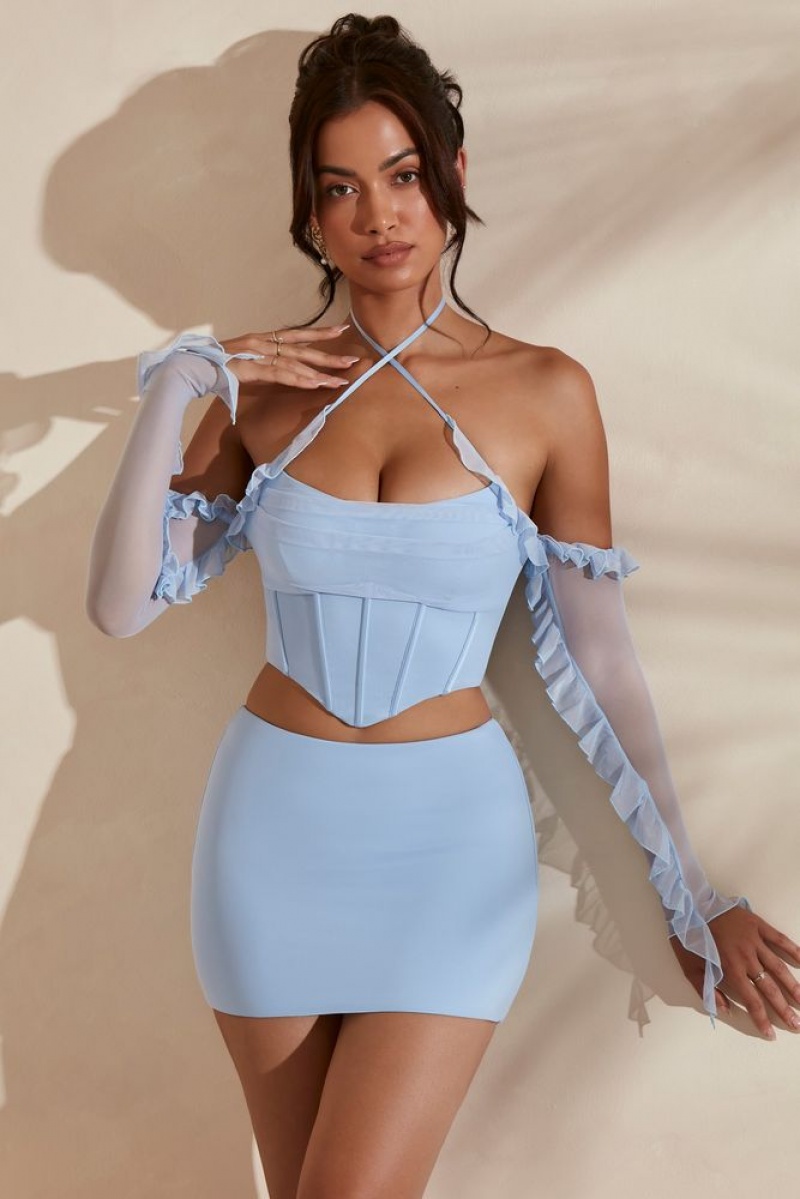 Light Blue Oh Polly Kesara Micro Mini Skirt | KCBP-35964