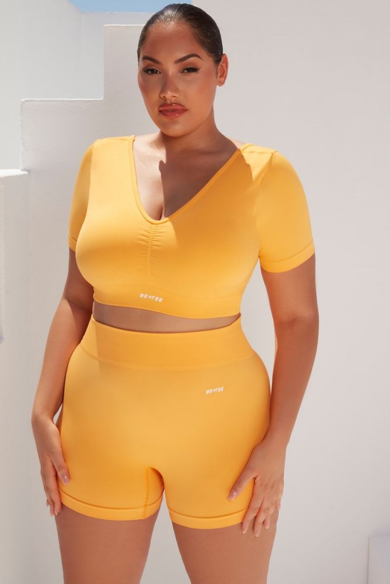 Light Orange Oh Polly Gradient Scoop Neck Ruched Crop Top | SZWY-76498