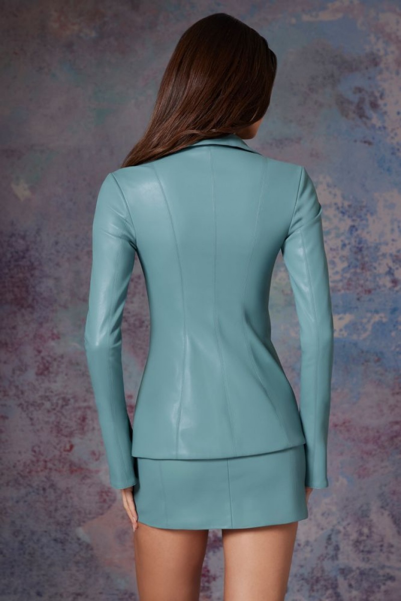 Light Teal Oh Polly Ivy Vegan Leather Low Waist Mini Skirt | BMIP-74980