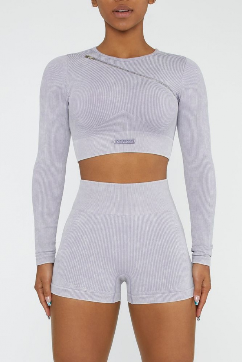 Lilac Oh Polly Agile Long Sleeve High Neck Zip Crop Top | XKCG-75102