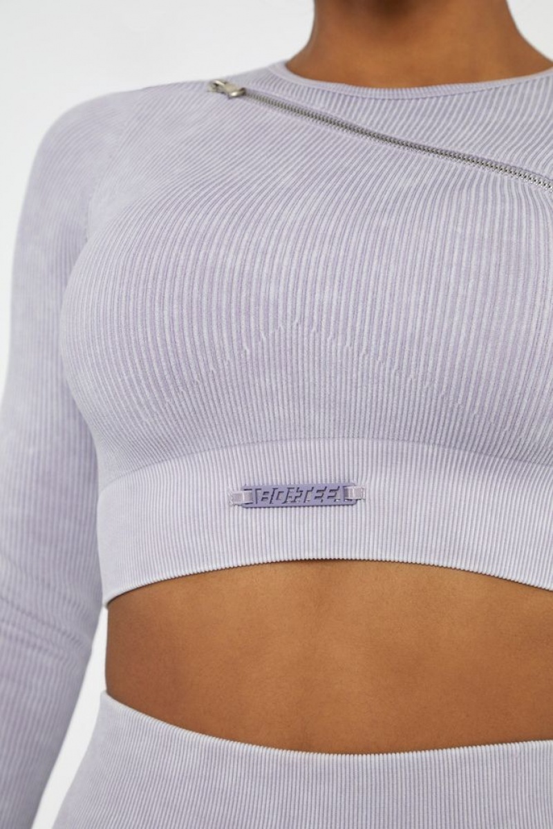 Lilac Oh Polly Agile Long Sleeve High Neck Zip Crop Top | XKCG-75102