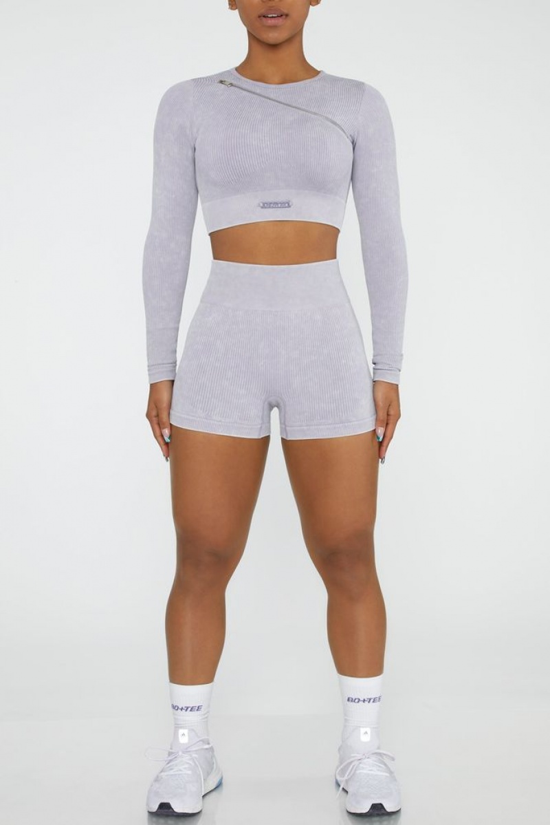 Lilac Oh Polly Agile Long Sleeve High Neck Zip Crop Top | XKCG-75102