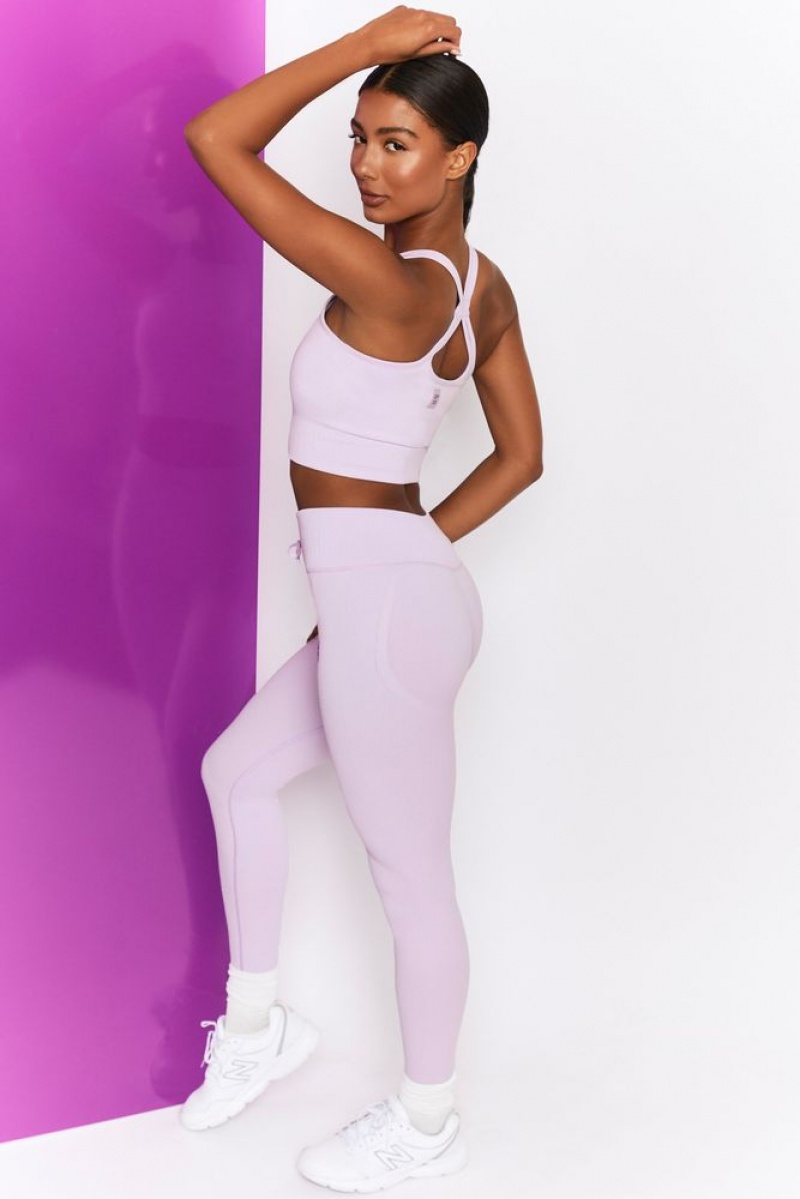 Lilac Oh Polly Energise Ribbed Tie Front Full Length Leggings | VXJP-36507