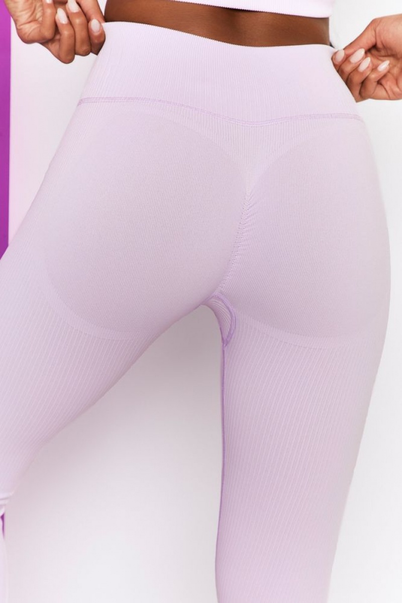 Lilac Oh Polly Energise Ribbed Tie Front Full Length Leggings | VXJP-36507