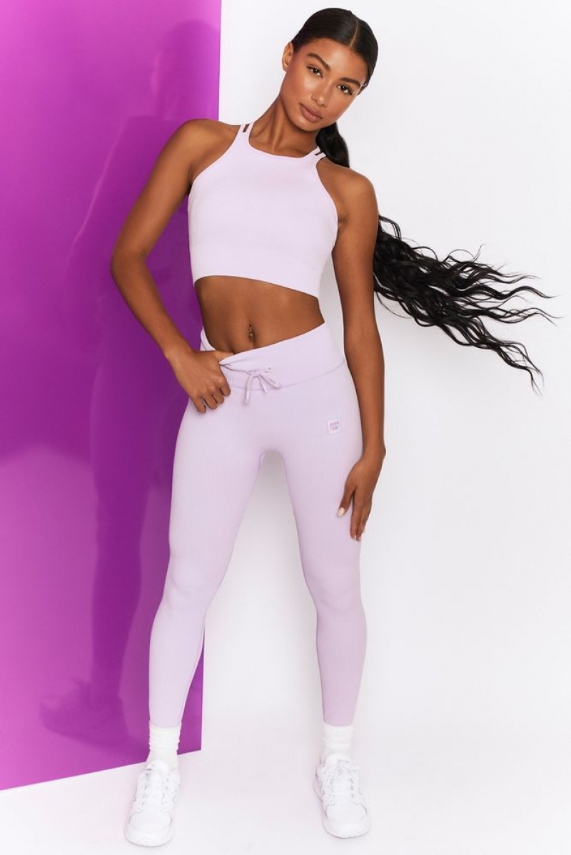 Lilac Oh Polly Energise Ribbed Tie Front Full Length Leggings | VXJP-36507