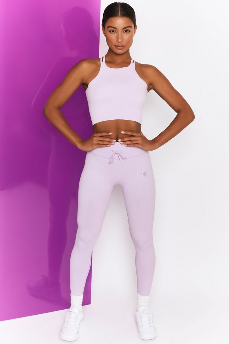 Lilac Oh Polly Energise Ribbed Tie Front Full Length Leggings | VXJP-36507