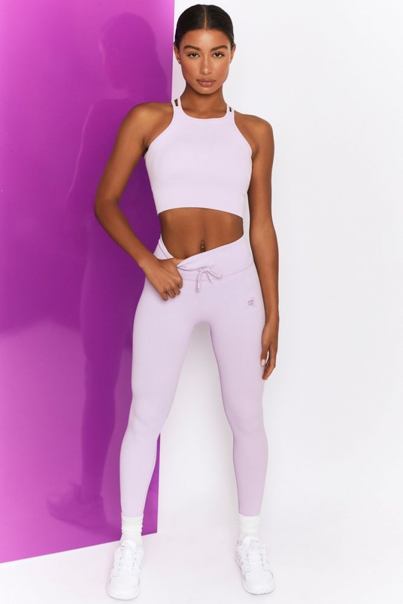 Lilac Oh Polly Energise Ribbed Tie Front Full Length Leggings | VXJP-36507