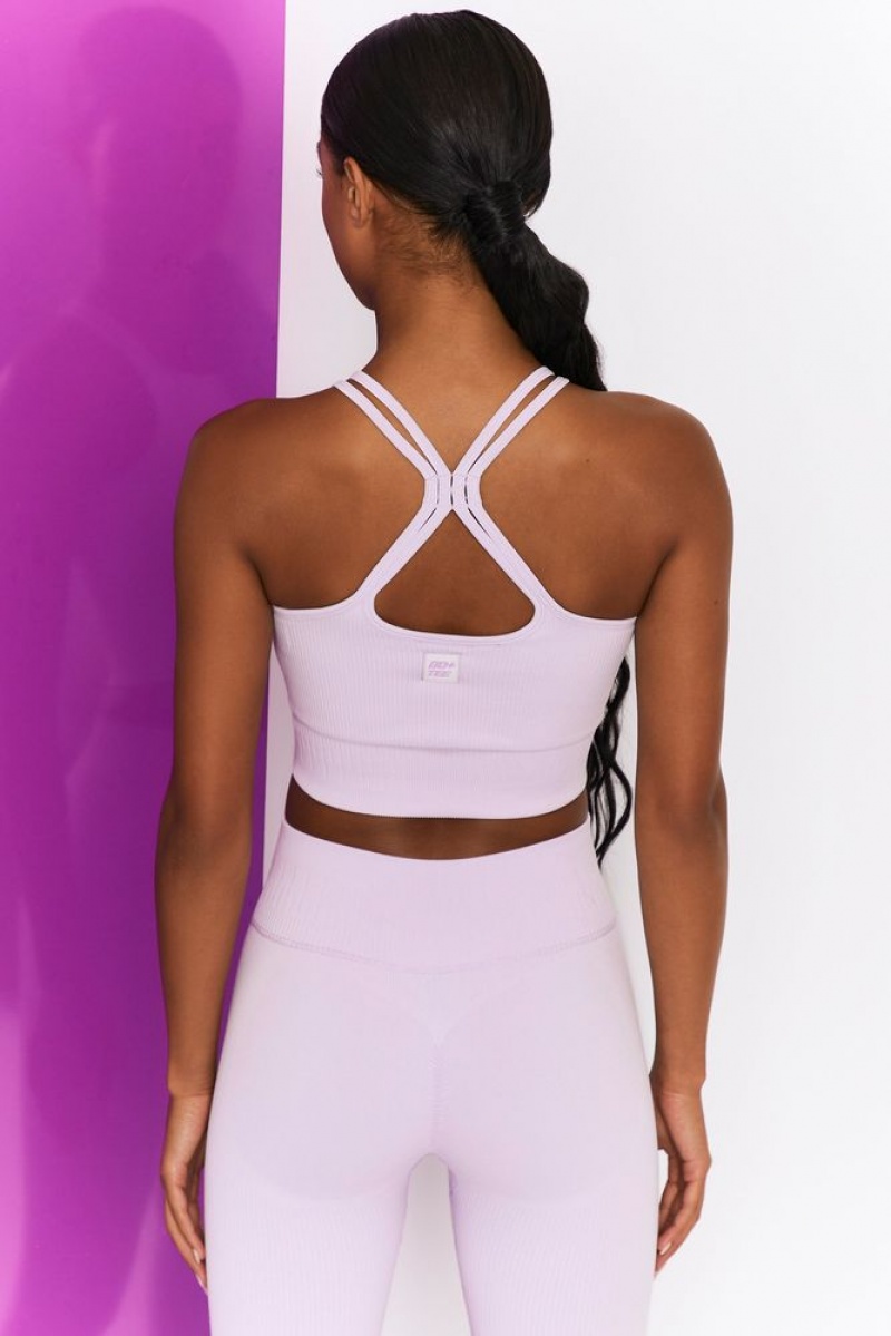 Lilac Oh Polly Feel Your Power Ribbed Racer Crop Top | EVGF-48639