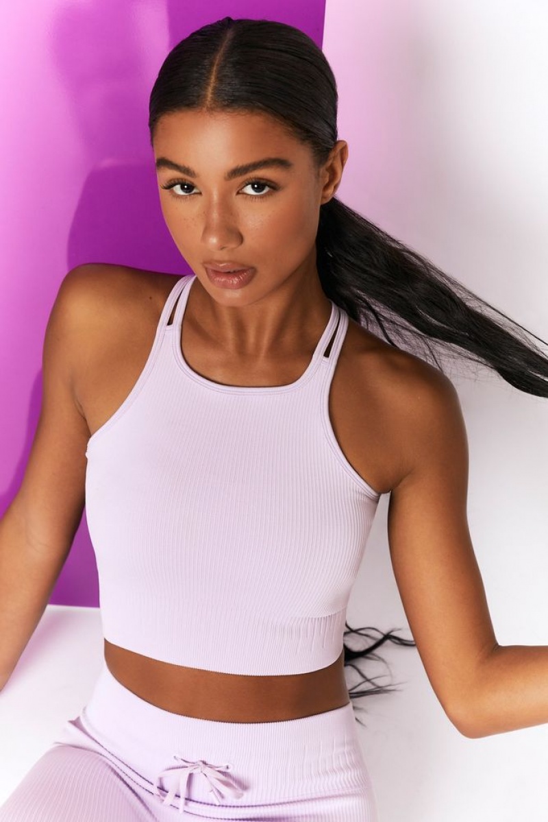 Lilac Oh Polly Feel Your Power Ribbed Racer Crop Top | EVGF-48639