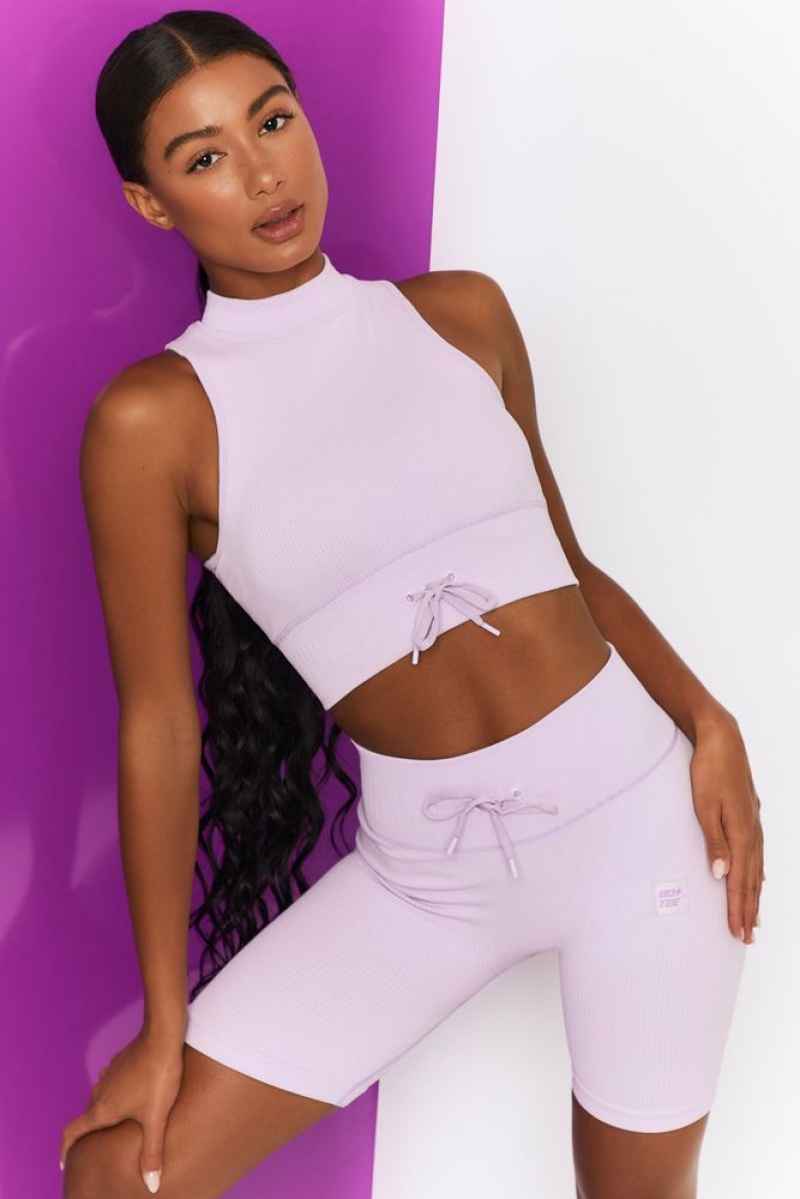 Lilac Oh Polly Miles Ahead Ribbed High Neck Crop Top | LQWE-96710