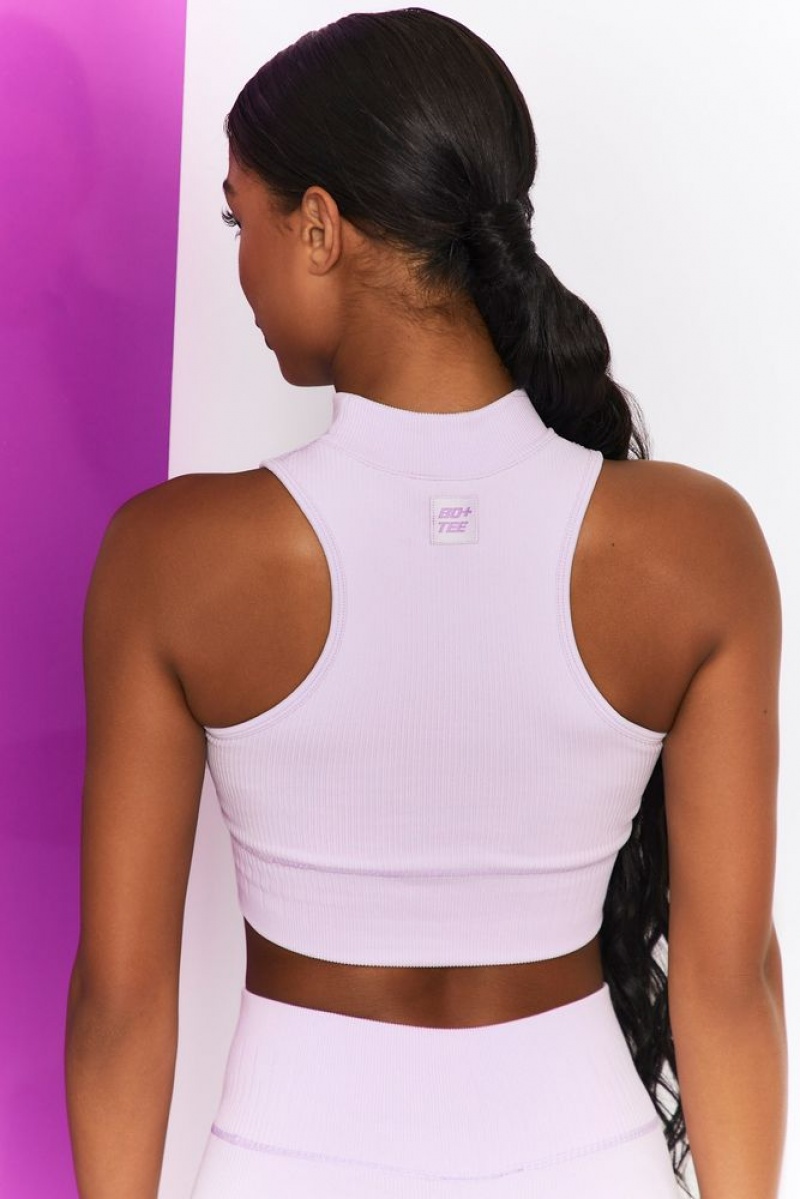 Lilac Oh Polly Miles Ahead Ribbed High Neck Crop Top | LQWE-96710