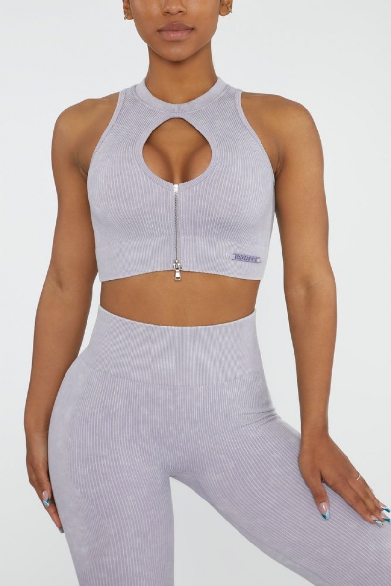 Lilac Oh Polly Relay Keyhole Zip Crop Top | KIER-27364