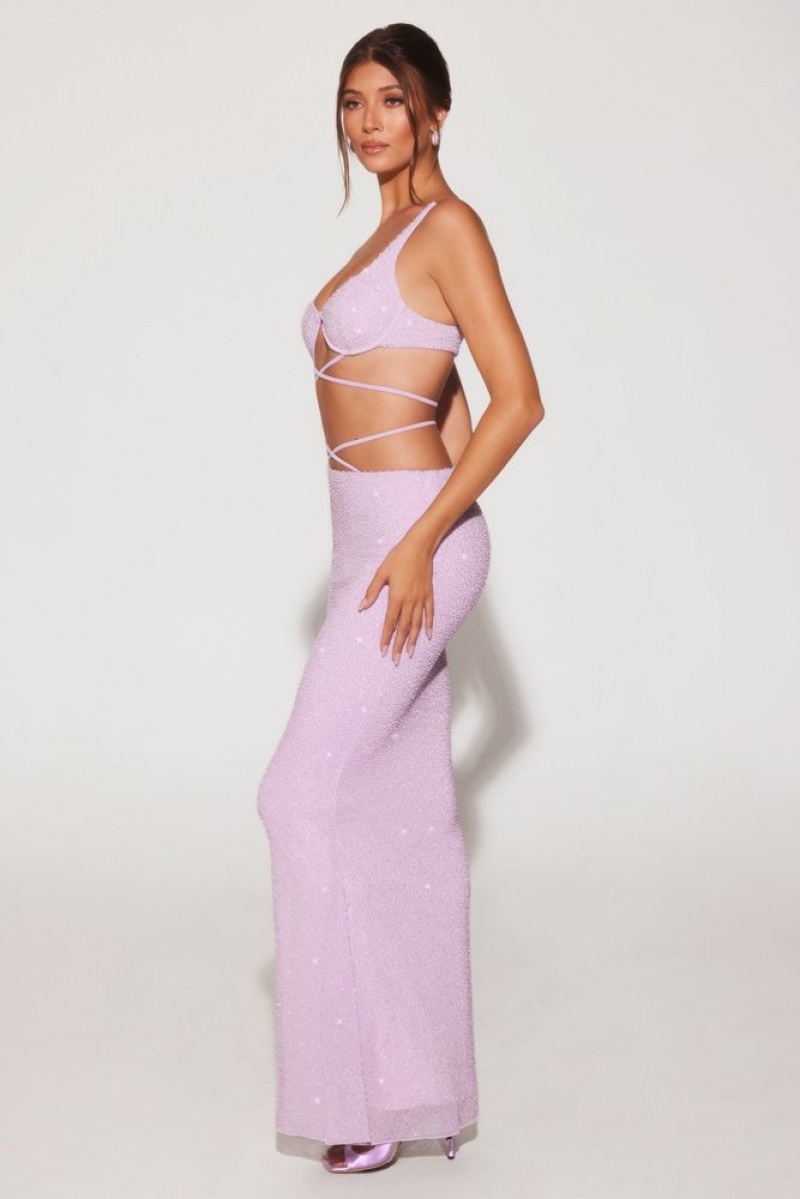 Lilac Oh Polly Sardinia Embellished Strappy Maxi Skirt | OYDV-14957