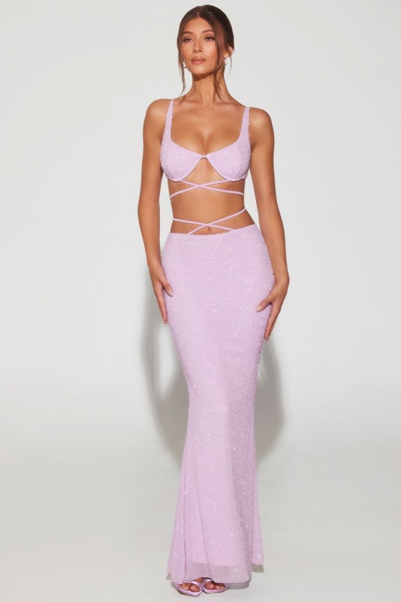 Lilac Oh Polly Sardinia Embellished Strappy Maxi Skirt | OYDV-14957