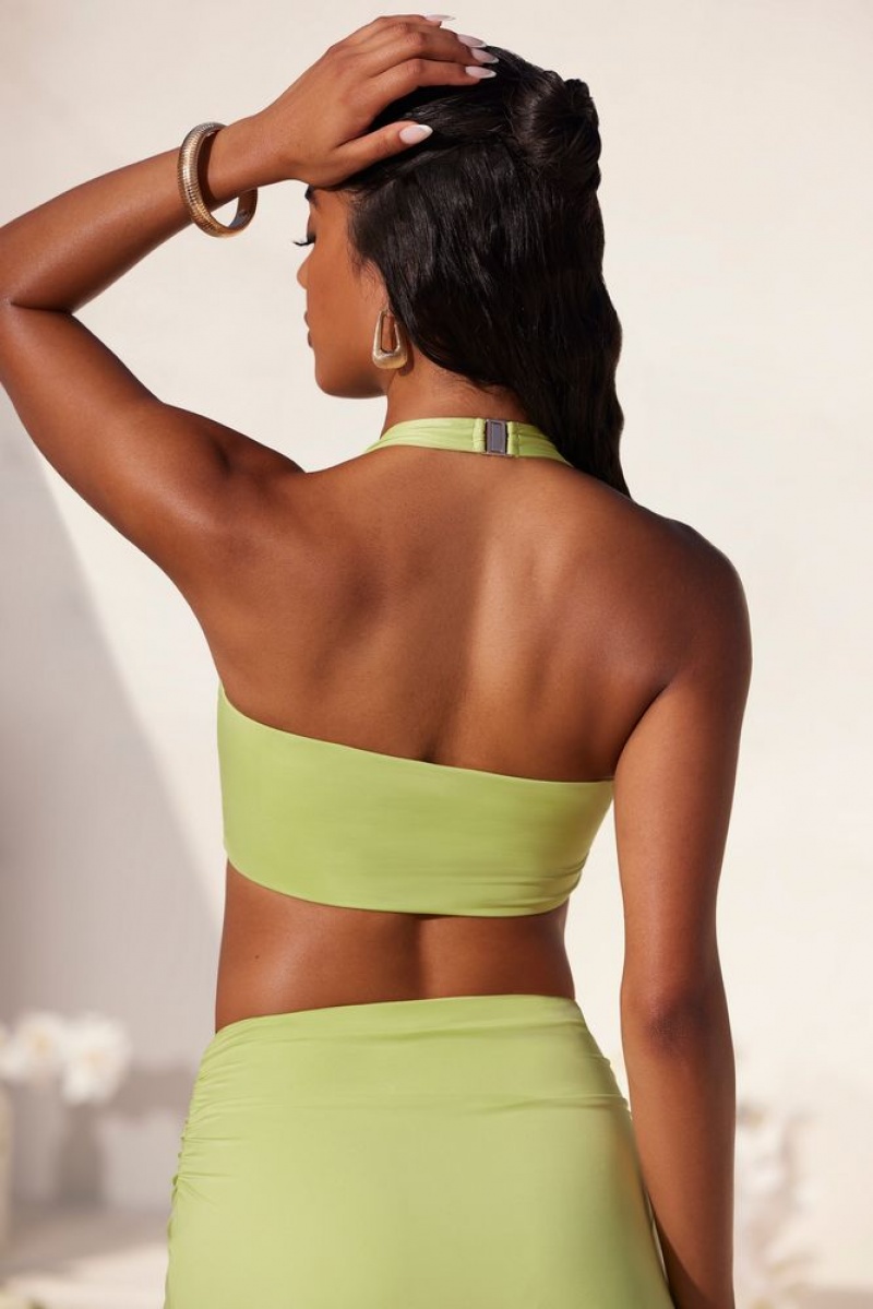 Lime Green Oh Polly Lio Halter Neck Hardware Detail Crop Top | GOPU-94857