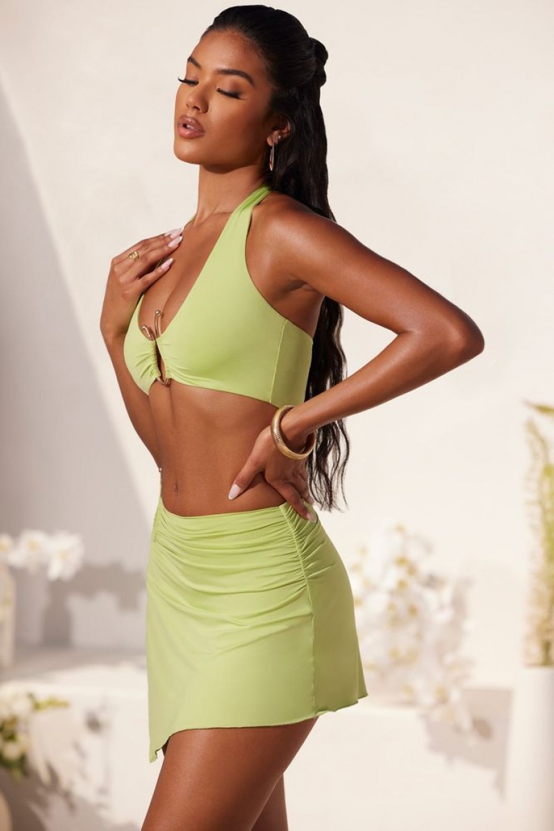 Lime Green Oh Polly Lio Halter Neck Hardware Detail Crop Top | GOPU-94857