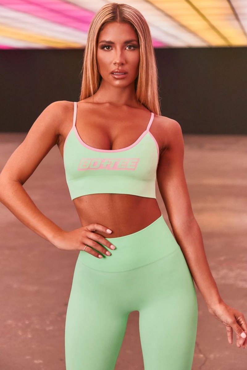 Lime Green Oh Polly Pump It Up Seamless Plunge Neck Sports Bra | GICP-54876