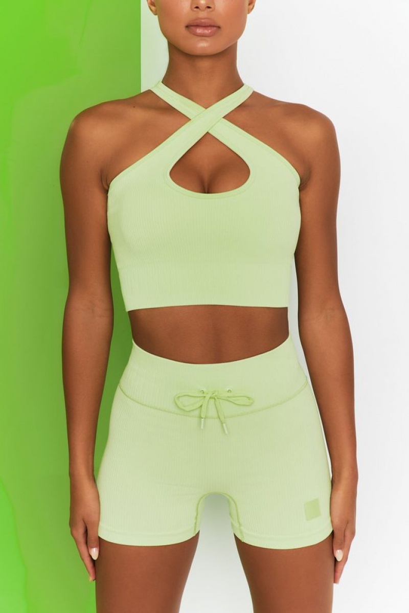 Lime Oh Polly Adapt Ribbed Halter Crop Top | ZAUB-46715