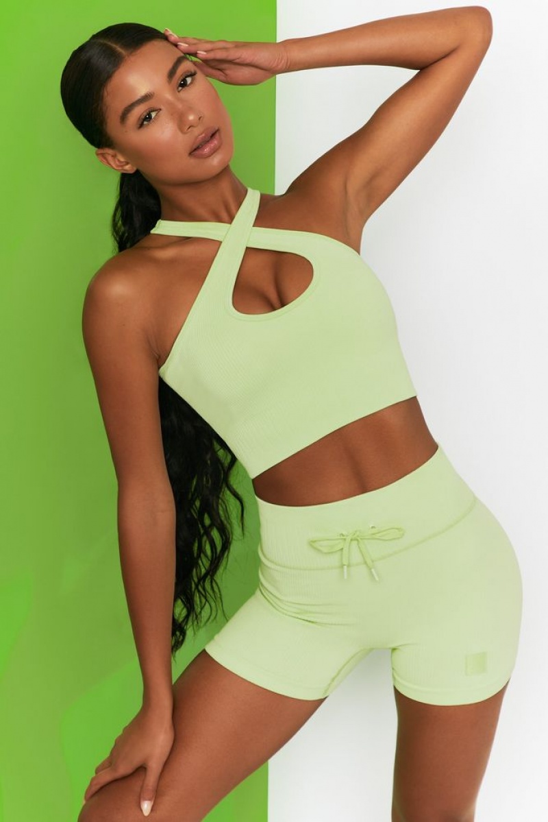 Lime Oh Polly Adapt Ribbed Halter Crop Top | ZAUB-46715