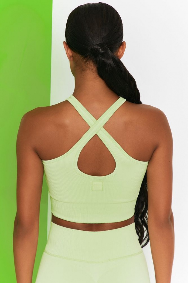 Lime Oh Polly Adapt Ribbed Halter Crop Top | ZAUB-46715