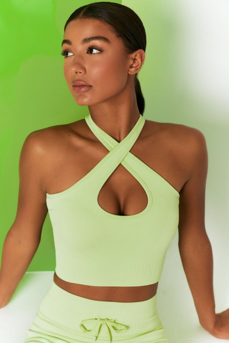 Lime Oh Polly Adapt Ribbed Halter Crop Top | ZAUB-46715