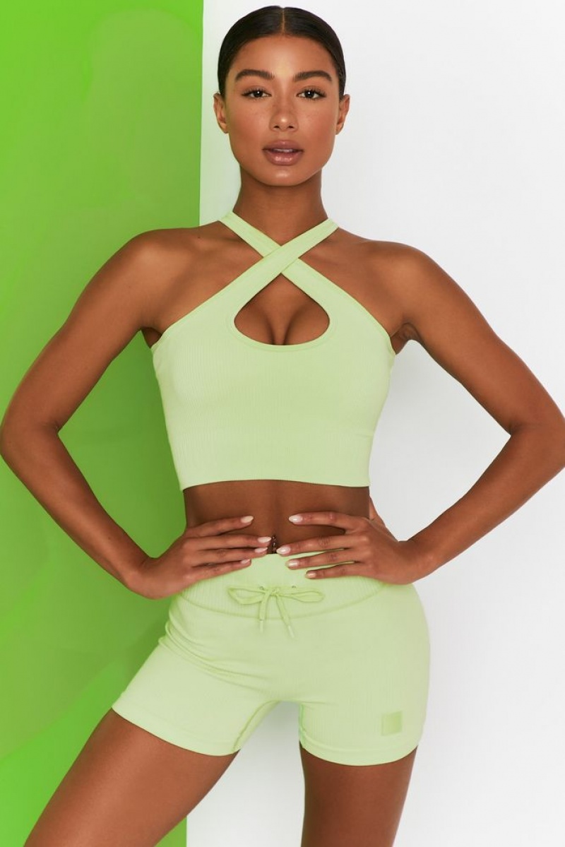 Lime Oh Polly Adapt Ribbed Halter Crop Top | ZAUB-46715