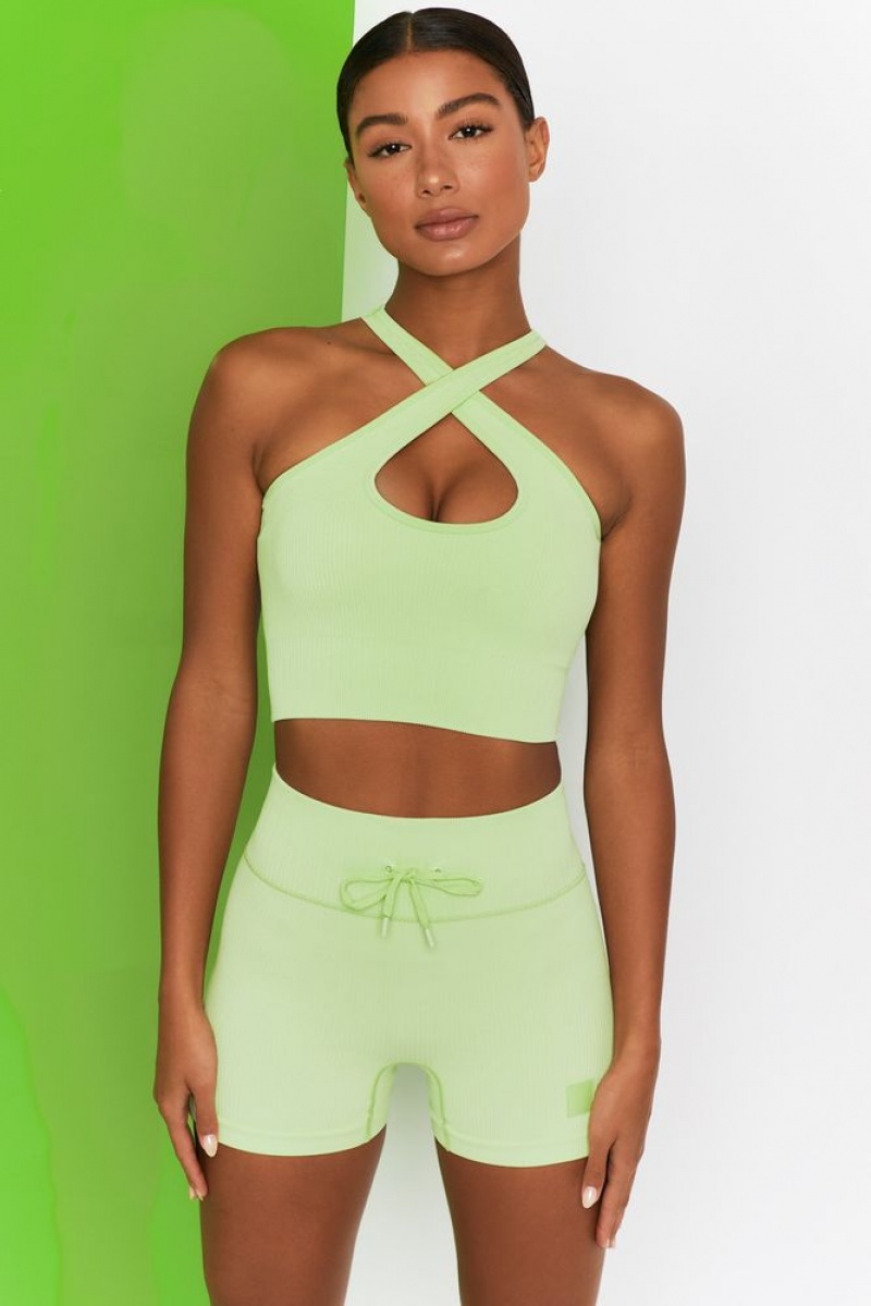 Lime Oh Polly Adapt Ribbed Halter Crop Top | ZAUB-46715