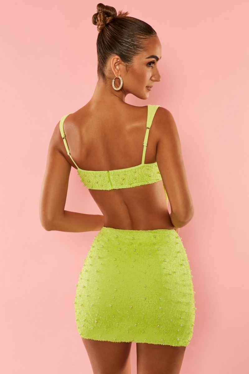 Lime Oh Polly Belle Ile High Waist Thigh Split Mini Skirt | DCZR-98247