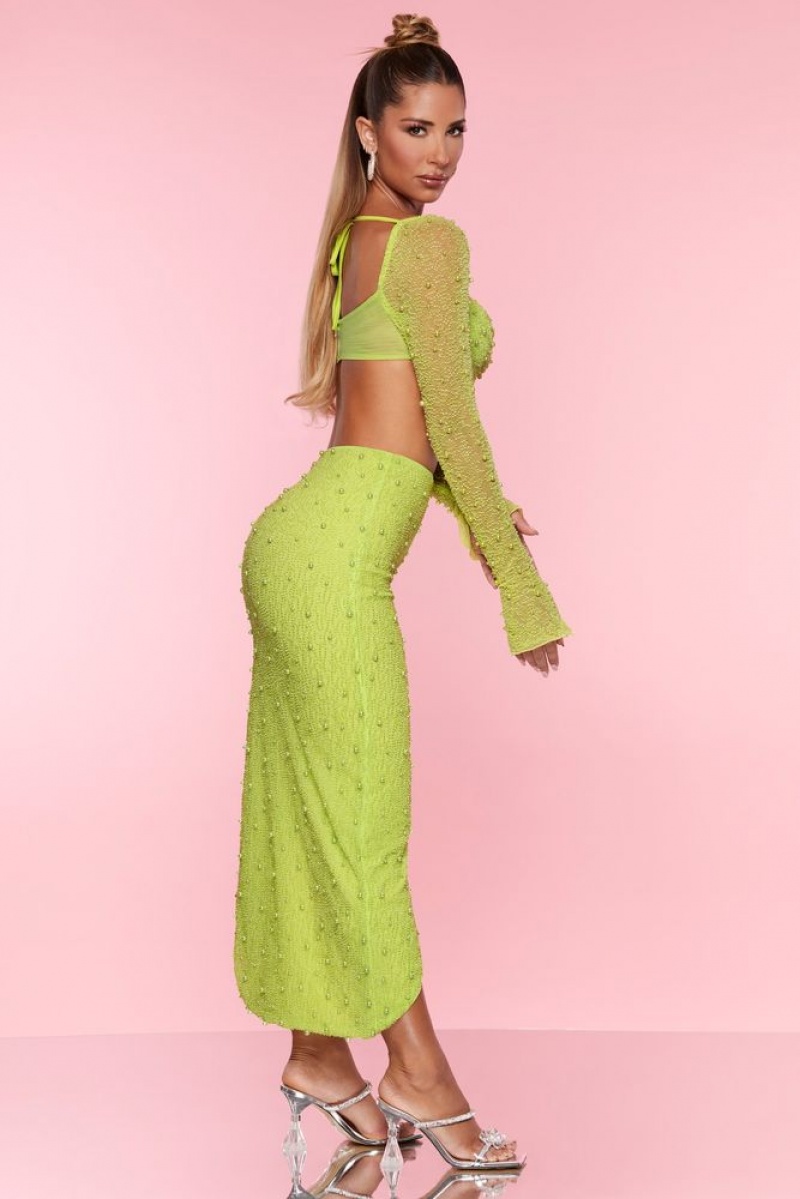 Lime Oh Polly Bordeaux Embellished Maxi Skirt | WNVA-25087