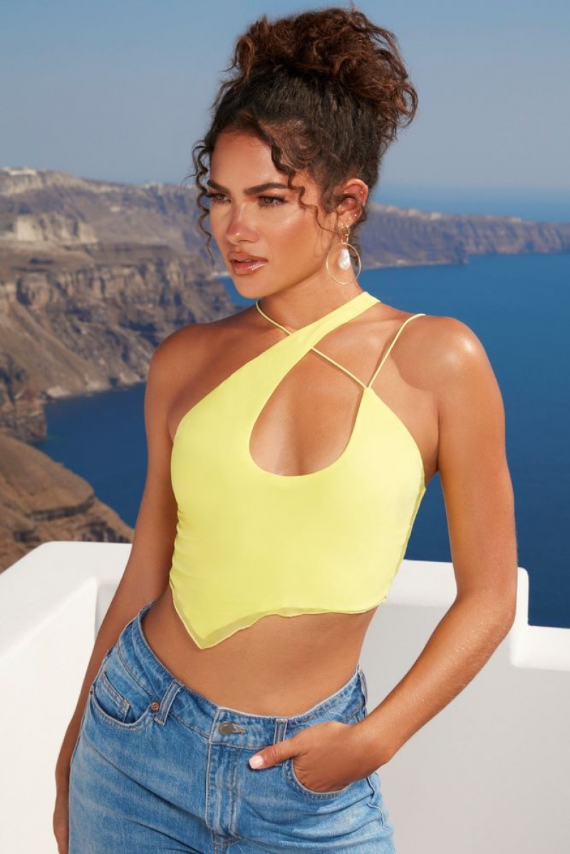 Lime Oh Polly Bright On Time Asymmetric Keyhole Crop Top | QMAF-76105