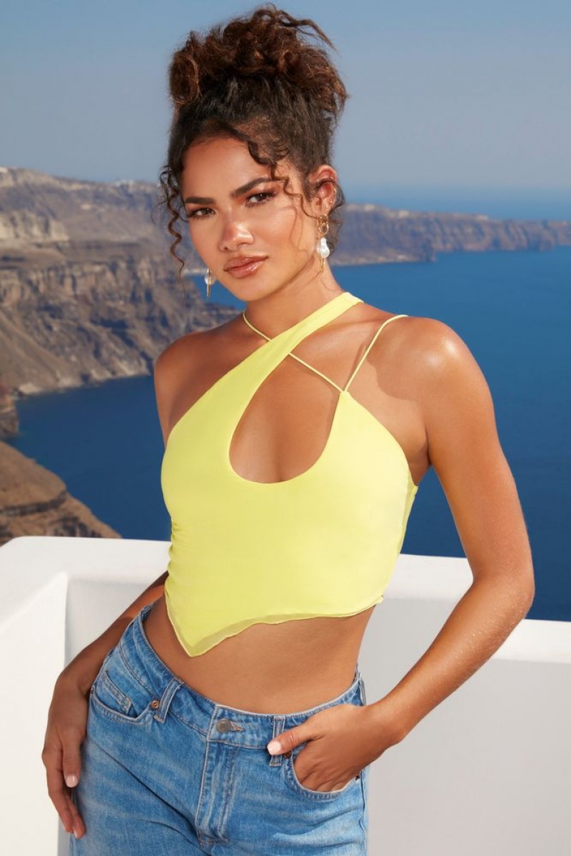 Lime Oh Polly Bright On Time Asymmetric Keyhole Crop Top | QMAF-76105