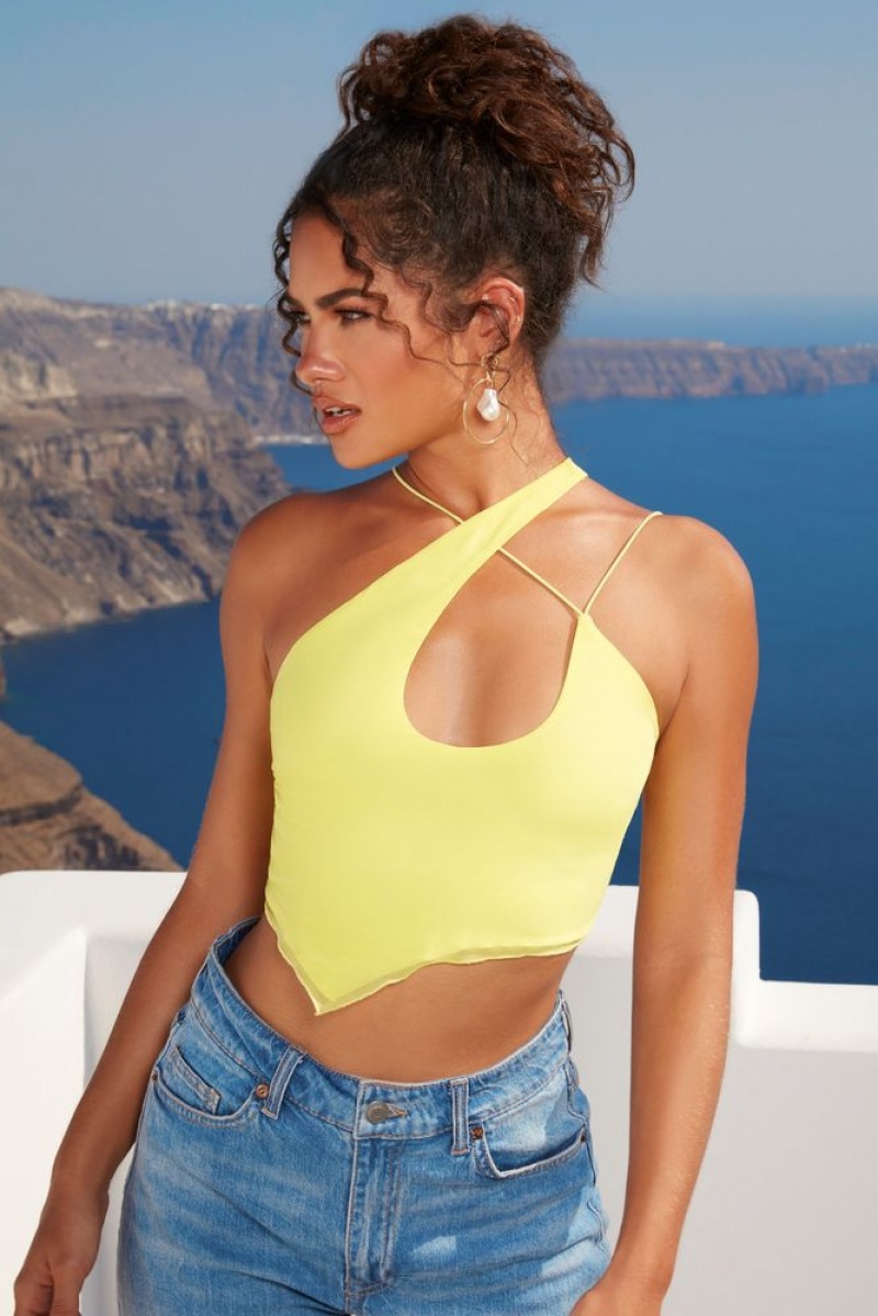 Lime Oh Polly Bright On Time Asymmetric Keyhole Crop Top | QMAF-76105