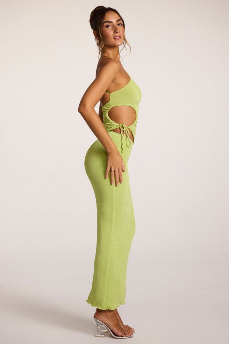 Lime Oh Polly Elena Textured Jersey Low-Rise Maxi Skirt | JKCW-50763